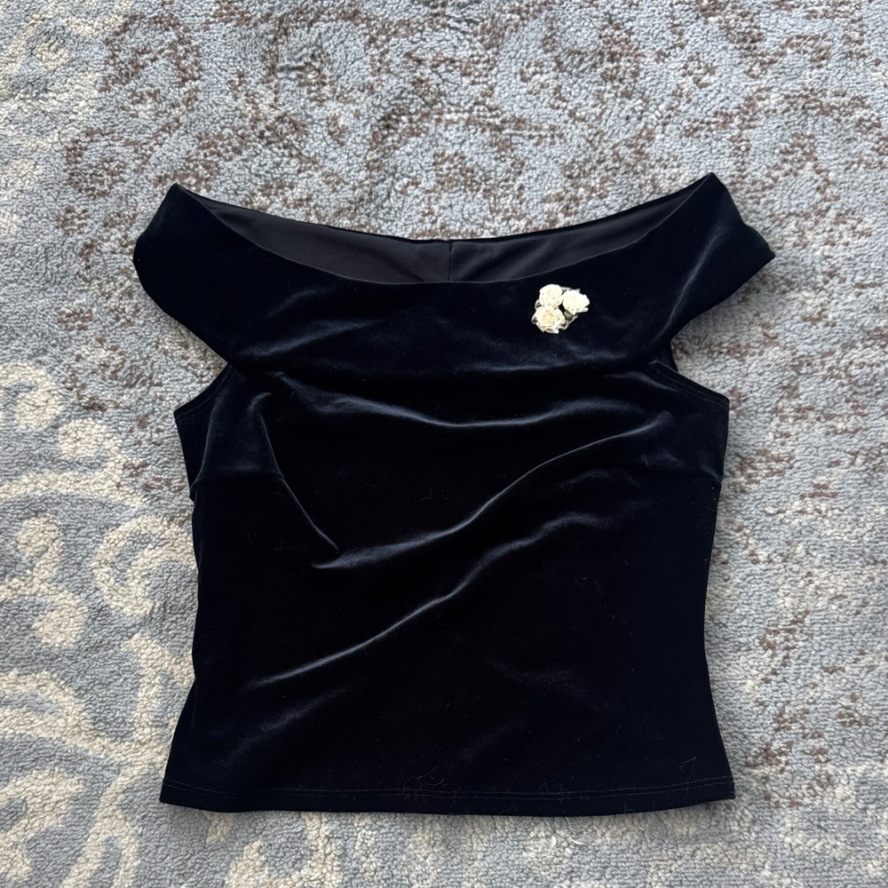 Betsy & Adam by Jaslene Velvet Off Shoulder Top Black 6